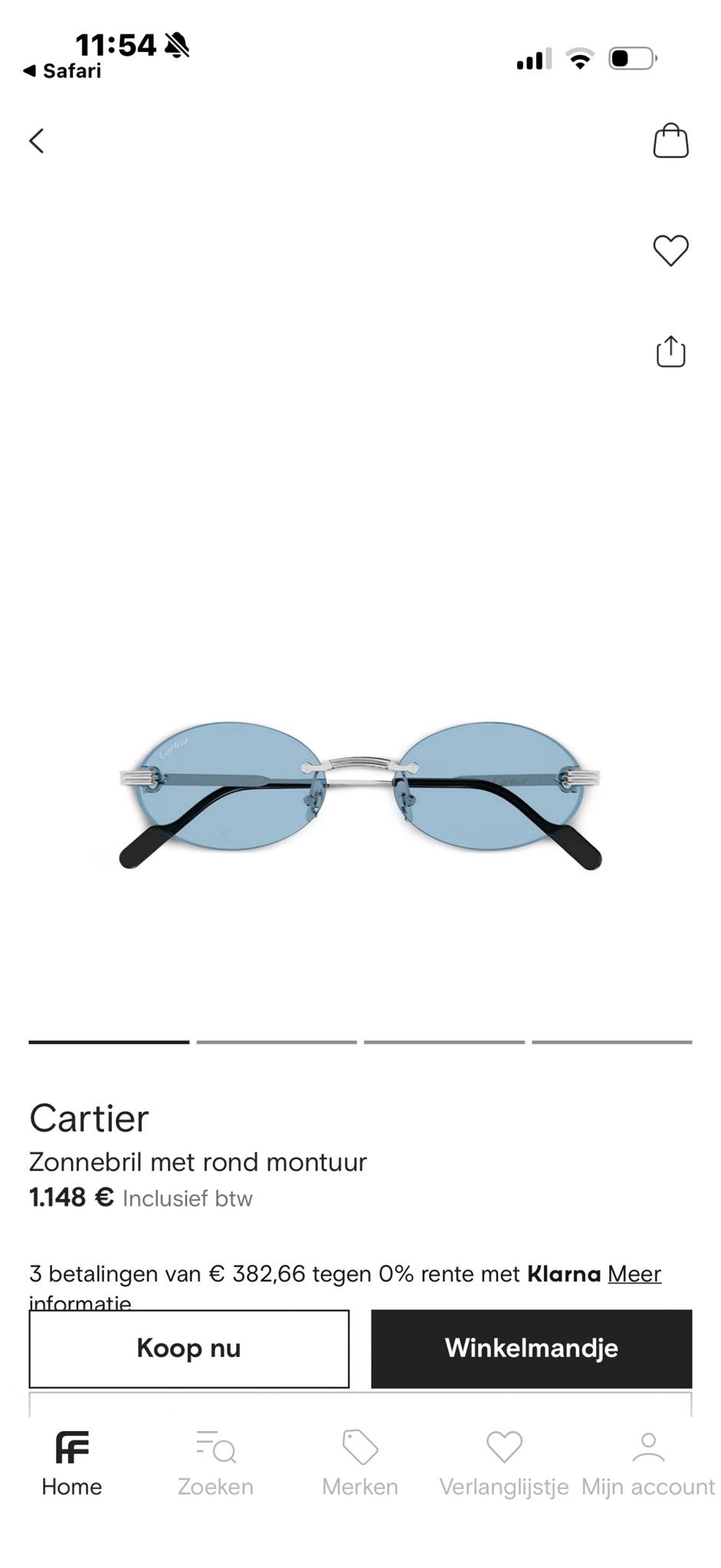 Cartier Zonnebril met Rond Montuur - NIEUW!!!, Overige merken, Zonnebril, Blauw, Ophalen of Verzenden