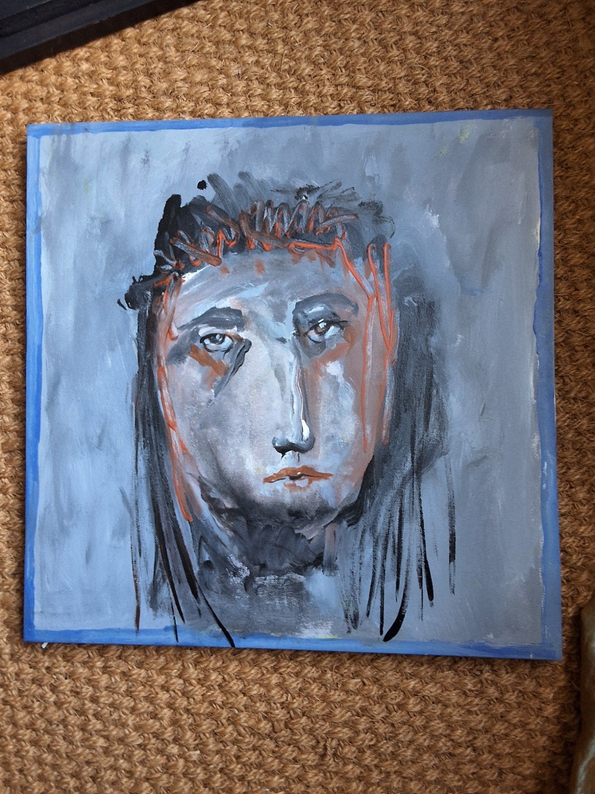 Modern Portret Christus - Acryl op Canvas 40x40cm, Antiek en Kunst, Acrylverf, Ophalen of Verzenden, Op houten frame, Portret