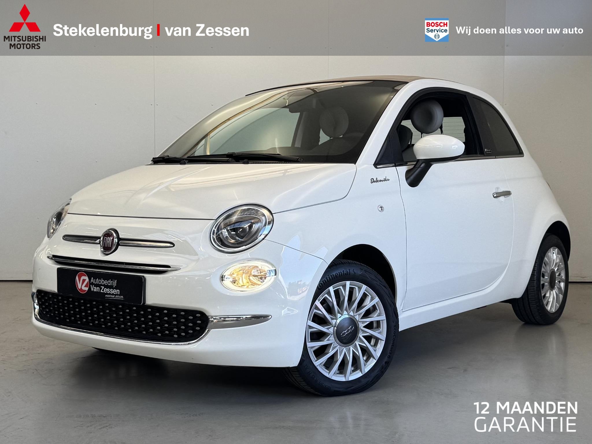 Fiat 500 C 1.0 Hybrid Dolcevita | Leder | App Connect | Cabr, Auto's, 12 maanden, Gebruikt, 4 stoelen, Wit