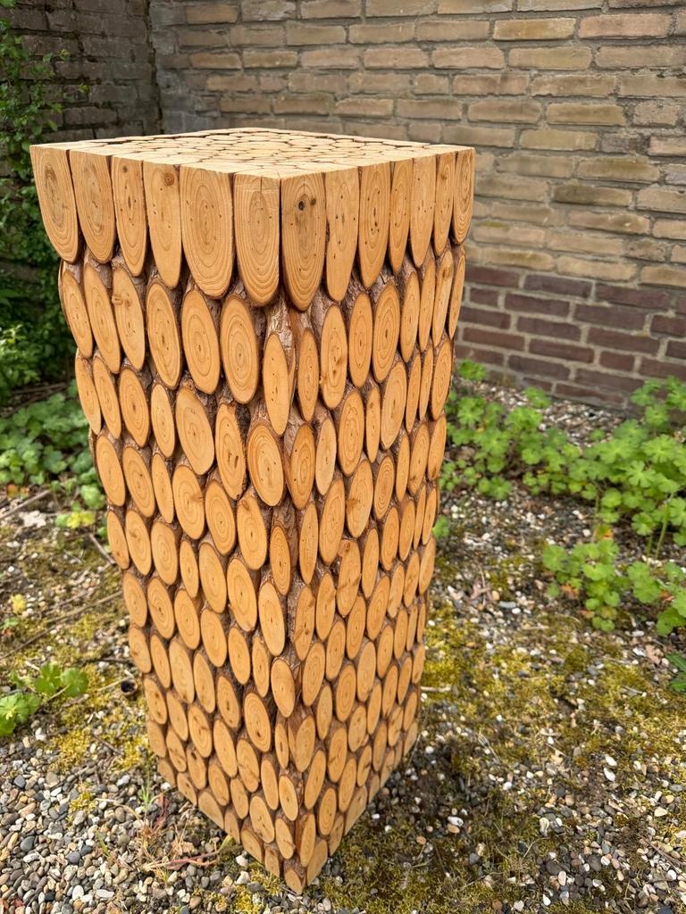 Unieke houten pilaar / sokkel van boomstam schijven, Ophalen, Gebruikt