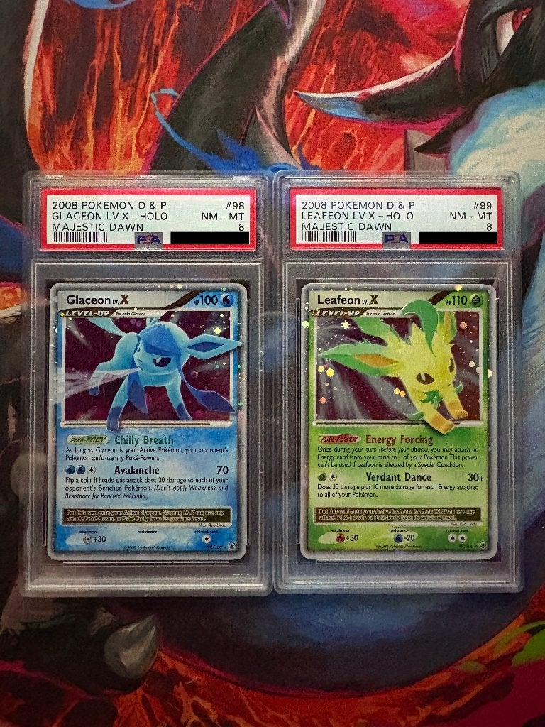 PSA 8 Glaceon LV.X (#98) & Leafeon LV.X (#99) Majestic Dawn