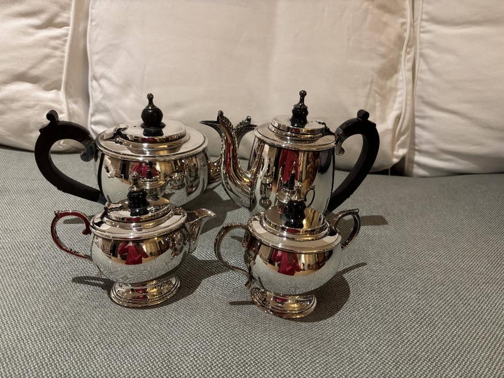 antiek verzilverd thee servies, engels puntgaaf, Ophalen of Verzenden, Zilver