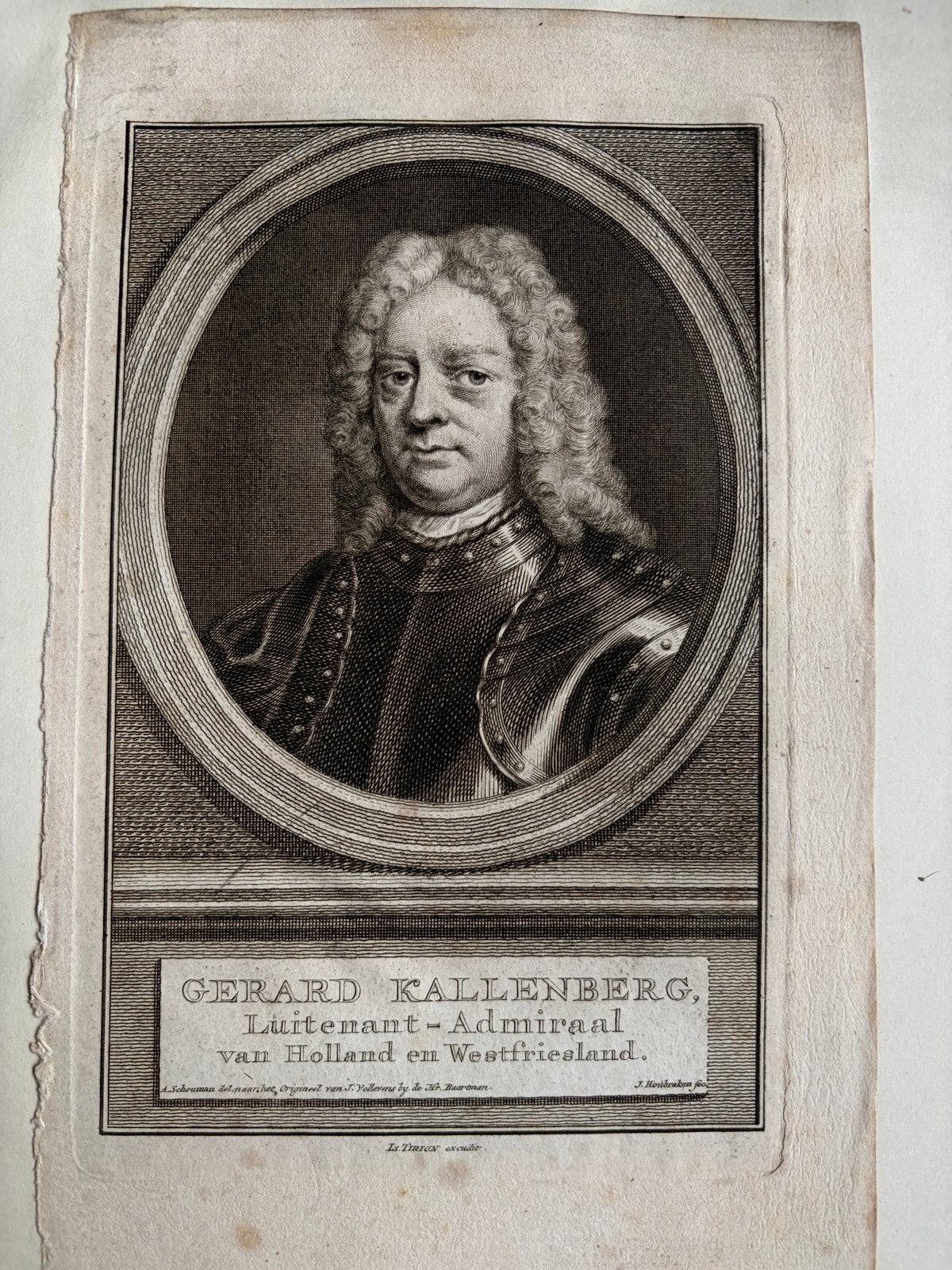 Antieke Gravure Gerard Kallenberg - J. Houbraken ca. 1750, Gesigneerd, Ophalen of Verzenden, Gravure, 11 cm