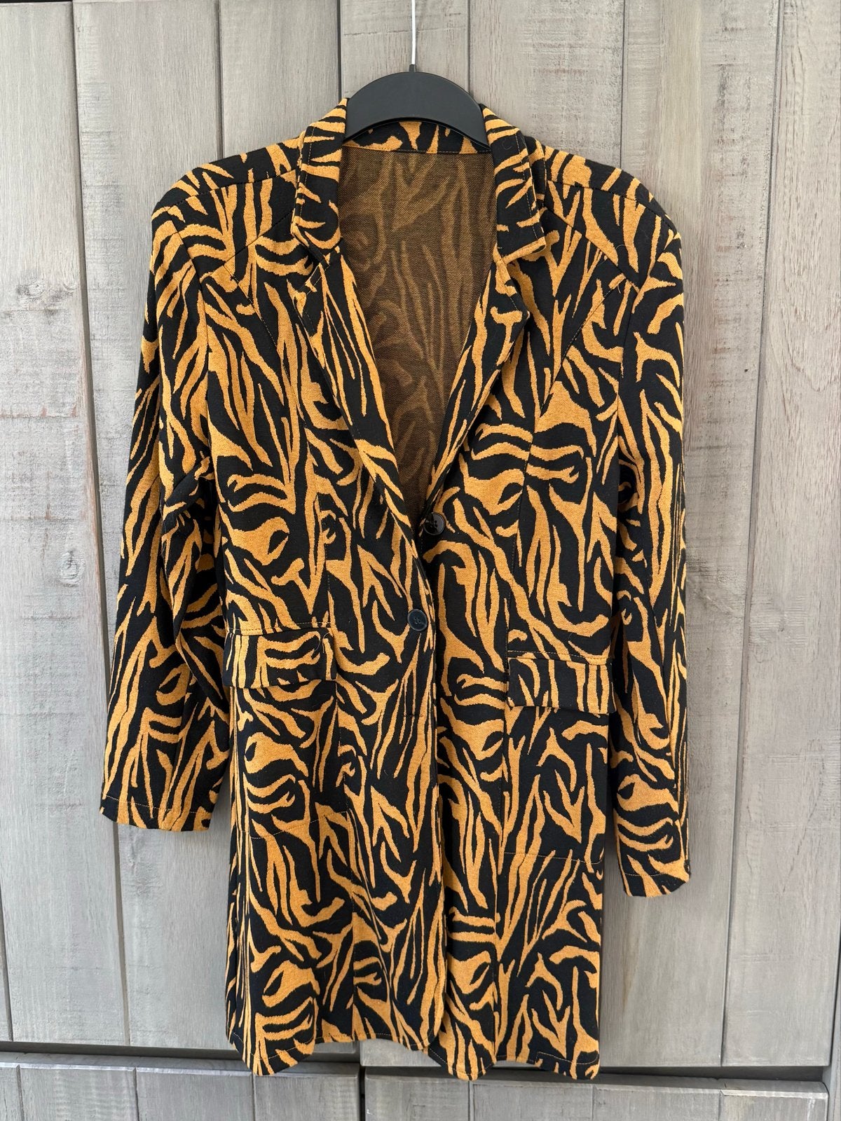 Lange blazer met zebraprint - Zwart/Okergeel maat XL, Zwart, Maat 46/48 (XL) of groter, Ophalen of Verzenden, Jasje