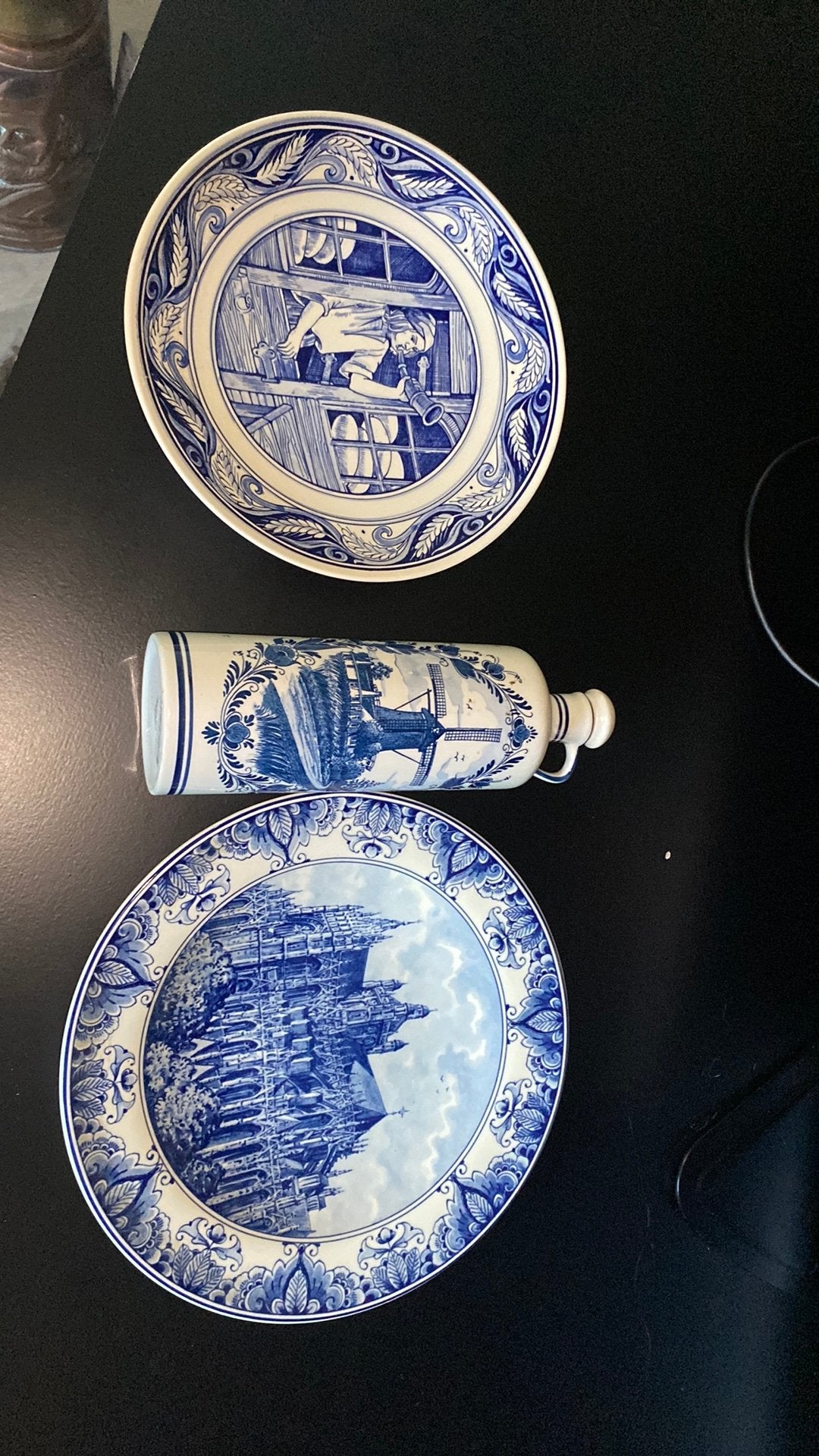 Diverse delfts blauw borden en een kruik oa sint jan, Antiek en Kunst, Ophalen of Verzenden