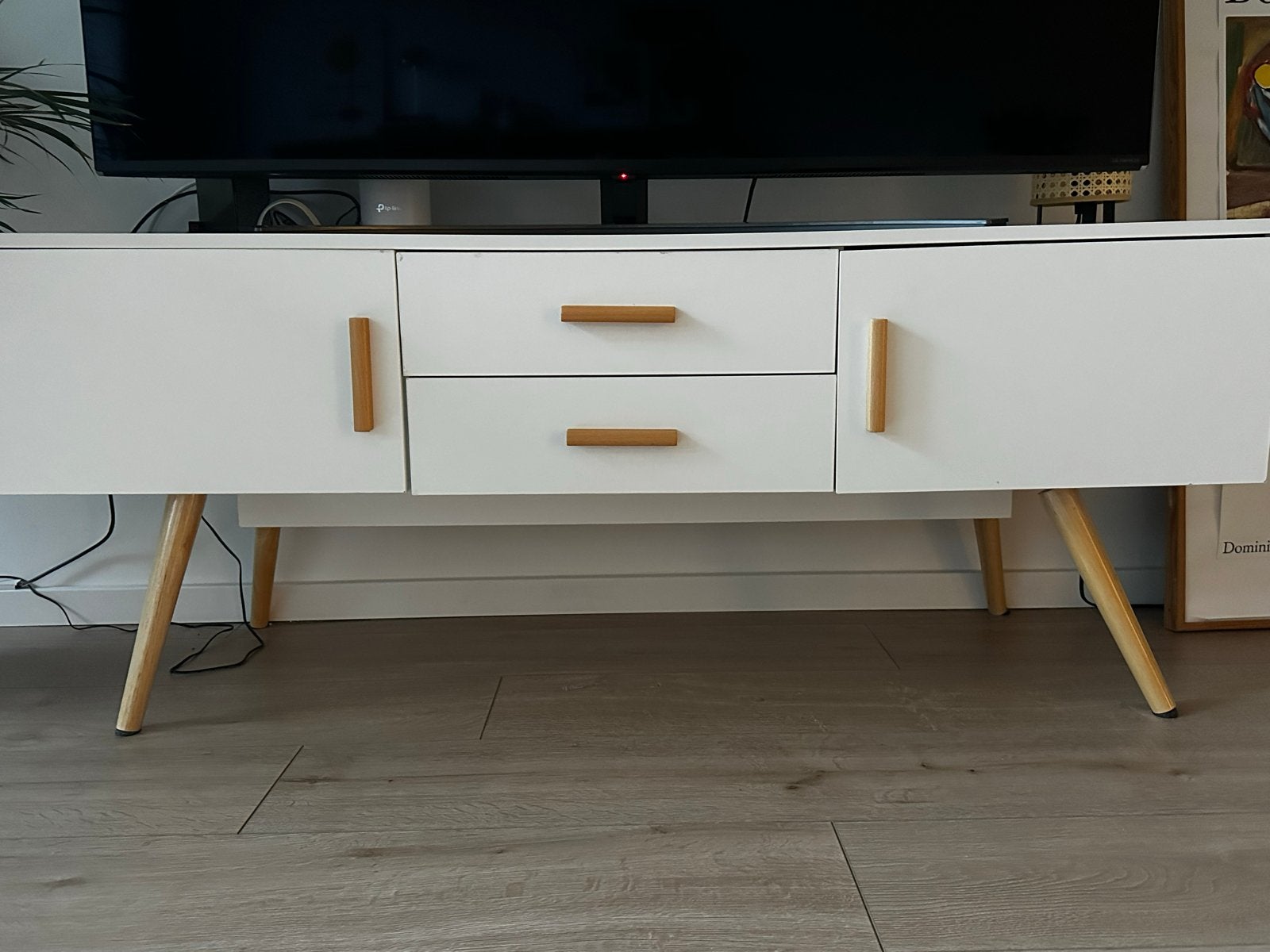 Witte TV meubel, Ophalen, 100 tot 150 cm, Scandinavian, Zo goed als nieuw