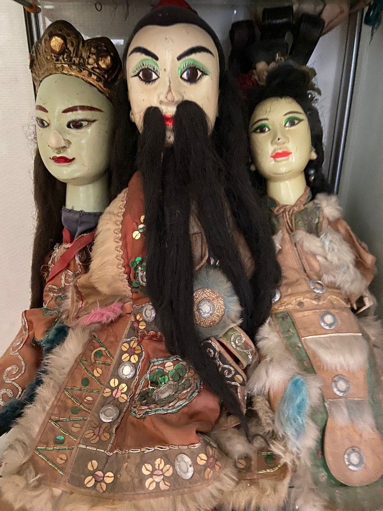 Antieke Chinese Marionetten, Overige onderwerpen, Houtsnijwerk, Natuurlijk materiaal, Handgemaakt