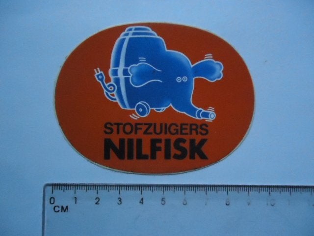 sticker oud NILFISK Stofzuiger vintage olifant logo retro, Verzamelen, Verzenden, Zo goed als nieuw, Bedrijf of Vereniging