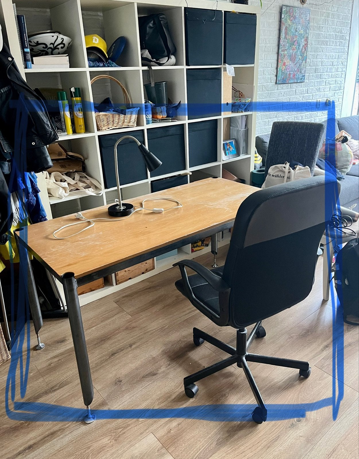 Bureau set: bureau, stoel en lamp, Ophalen, Gebruikt, Hout, Schoolbureau
