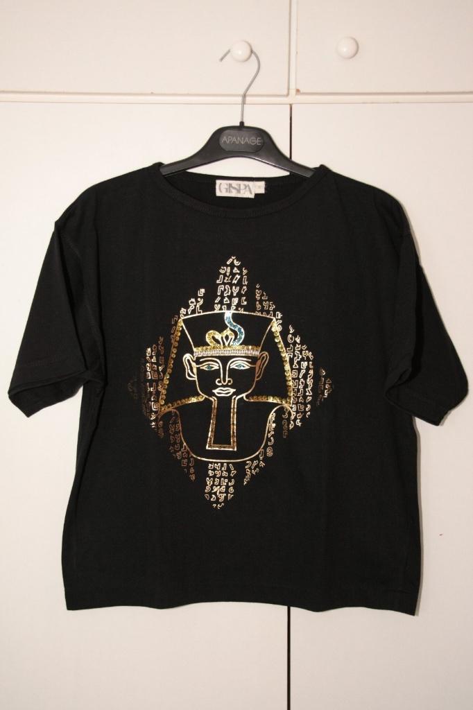Gispa T-shirt zwart met Egyptische farao. Maat Small., Kleding | Dames, Zwart, Ophalen of Verzenden, Zo goed als nieuw, Korte mouw