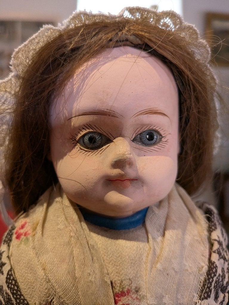 antieke pop rond 1870 papiermaché alles origineel 36 cm !, Ophalen of Verzenden