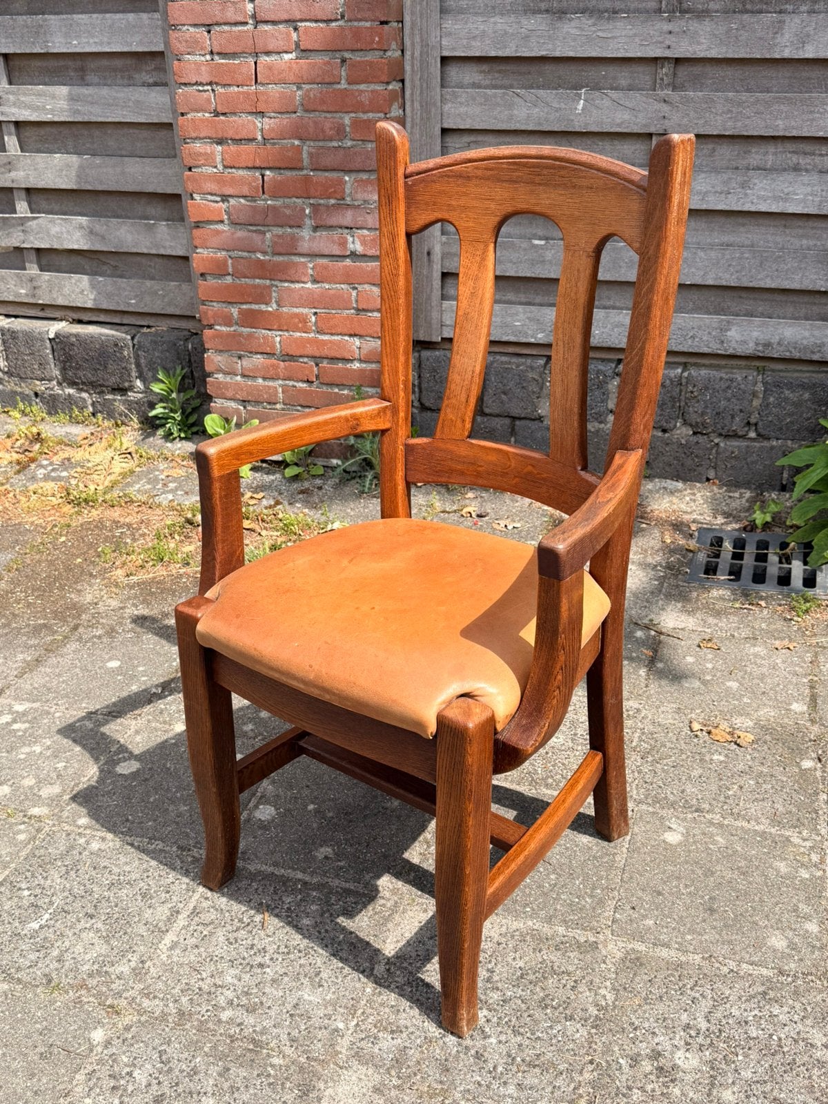 Stoel met lederen zitting, Ophalen, Gebruikt, Bruin, Eén