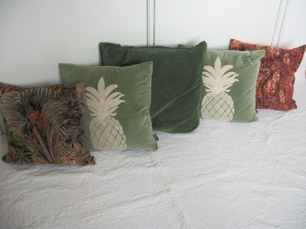 5 Kussens Groen Camel Oranje Beige Kussen - zgan - per stuk, Ophalen of Verzenden, Nieuw, Groen, Vierkant