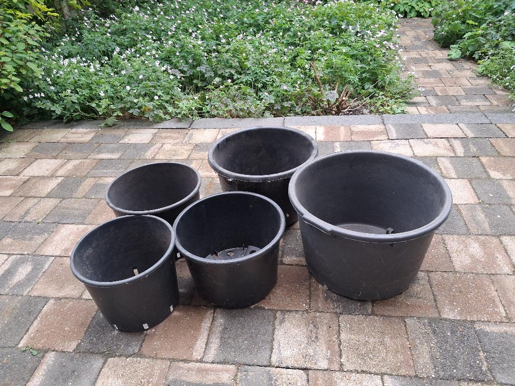 5 plantenkuipen, Tuin en Terras, Bloembakken en Plantenbakken, Gebruikt, Kunststof, Balkon, Tuin, Minder dan 30 cm, Minder dan 60 cm