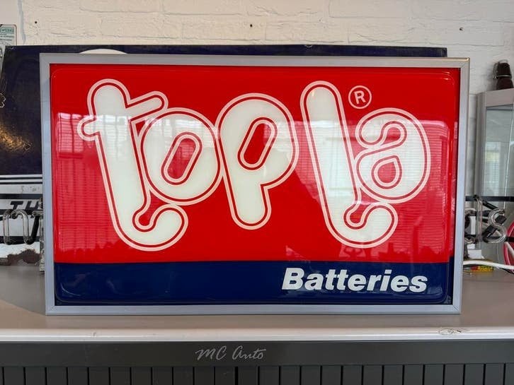 Topla Batteries Lichtbak Reclamebord, Antiek en Kunst, Ophalen
