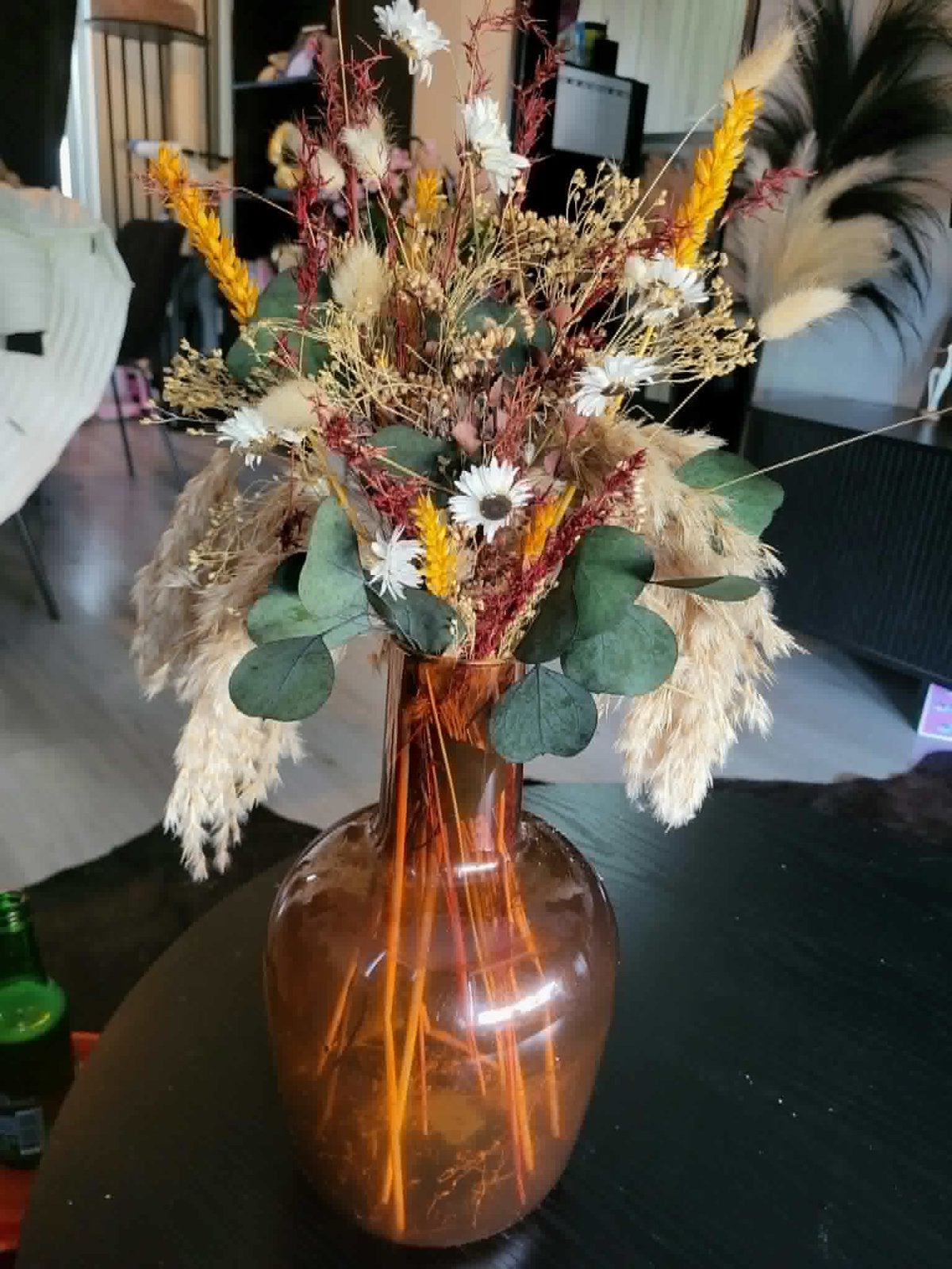 Glazen vaas met droogbloemen - Bruin, Ophalen, Inclusief droogbloemen, Bruin, Glas
