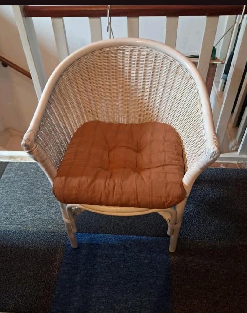 Witte rotan stoel, Ophalen, Gebruikt, Wit, Riet of Rotan