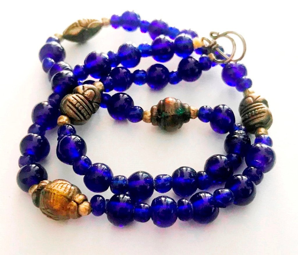 Prachtige vintage Murano ketting electric blauwe glas kralen, Verzenden, Zo goed als nieuw, Blauw, Overige materialen