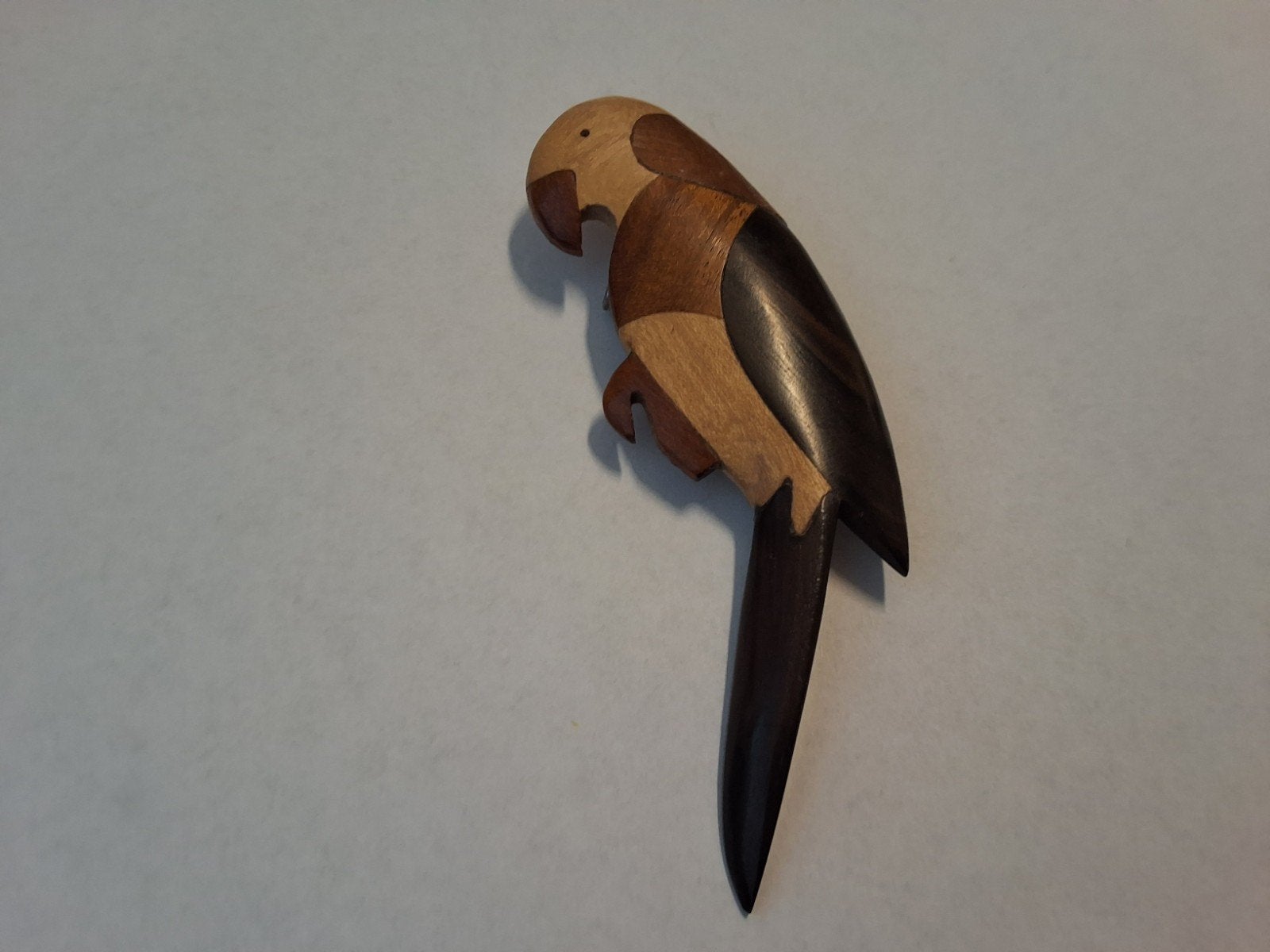 Vintage Marqueterie Papegaai Broche - Jaren '70 Houtinleg, Ophalen of Verzenden