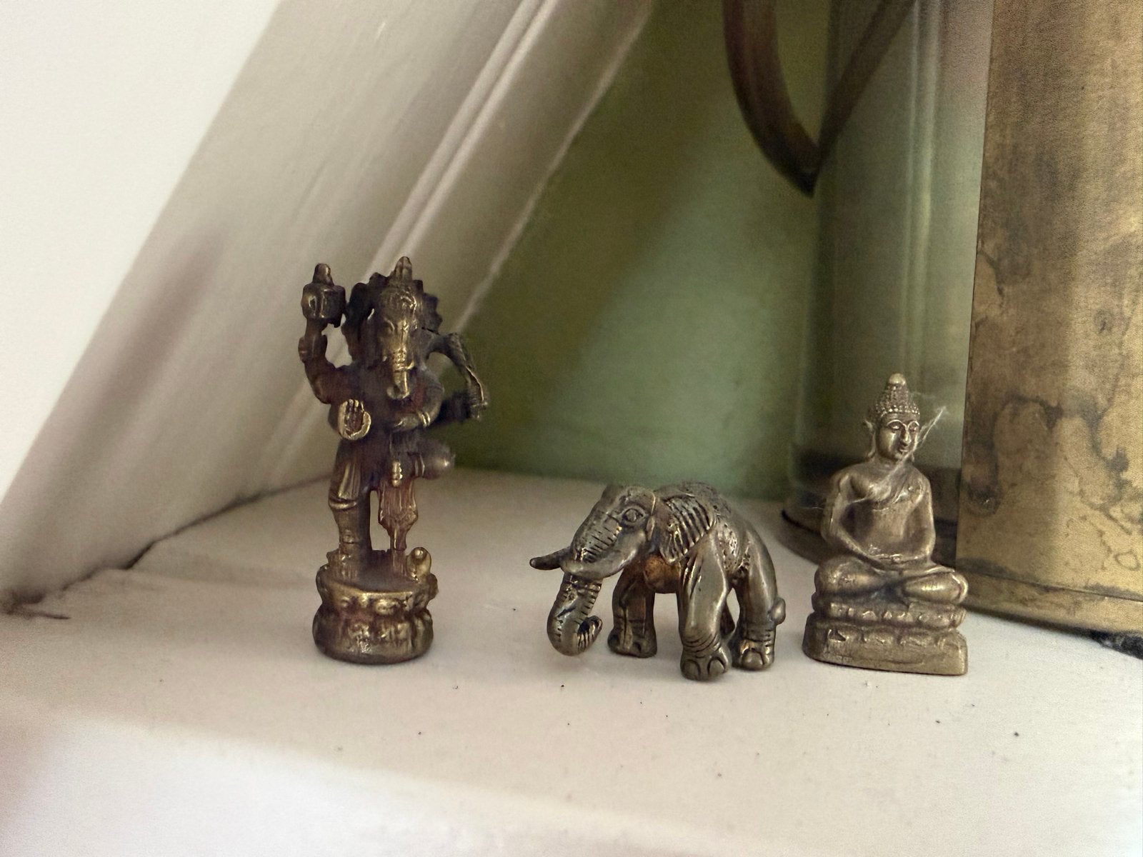 Set van 3 Oosterse mini Beeldjes: Ganesha, Boeddha & Olifant, Ophalen of Verzenden, Gebruikt, Religie