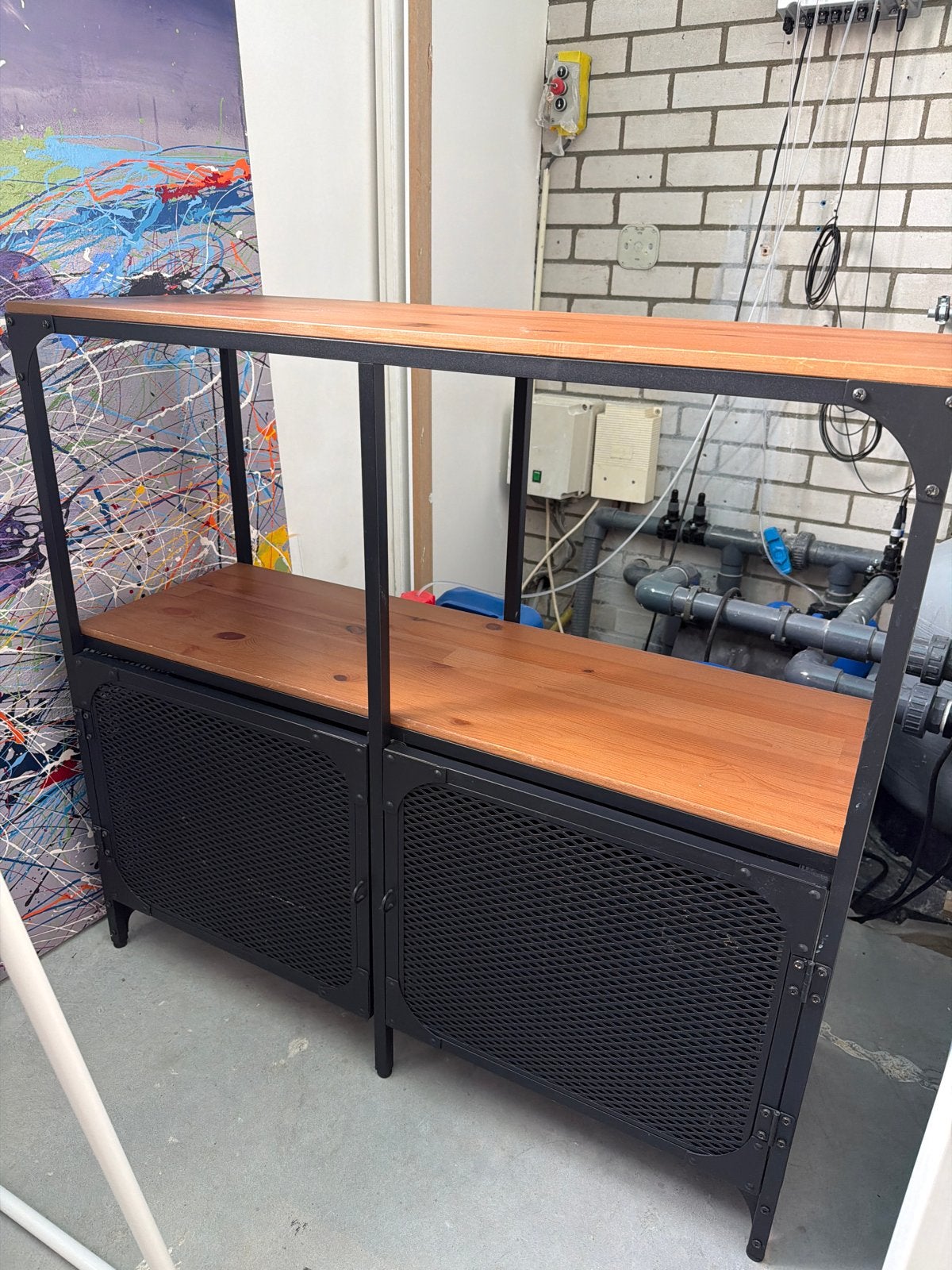 IKEA Fjällbo Stellingkast - Zwart metaal en hout, Ophalen, Gebruikt
