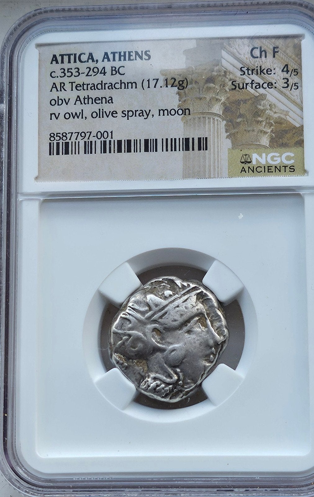 Griekse Tetradrachme Athene (Uil) ca. 353-294 v.Chr. – NGC G, Postzegels en Munten, Ophalen of Verzenden, Griekenland, 2 euro