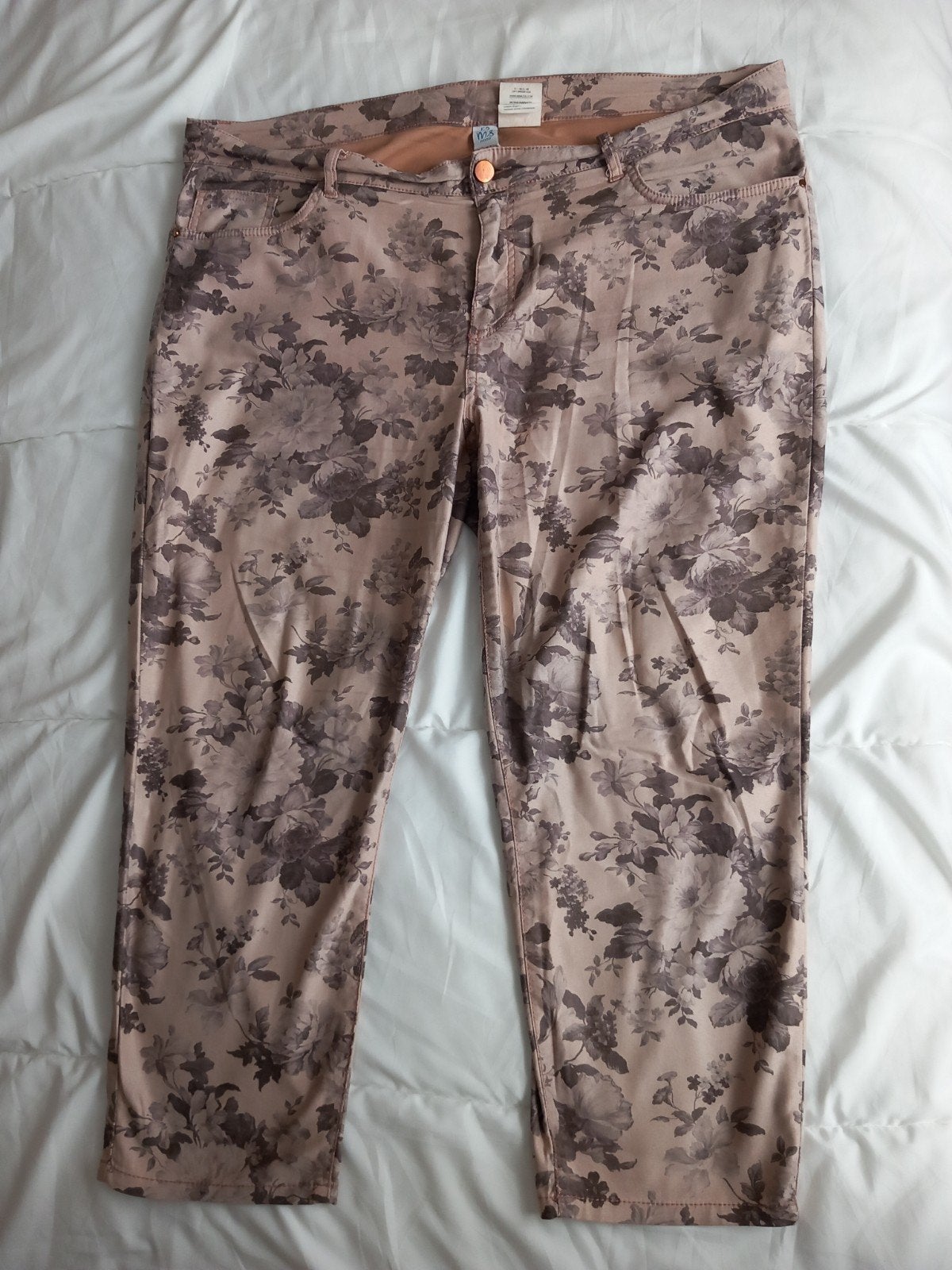ms mode zandkleur +antracietbloemen broek, mt 52, mooi model, Overige kleuren, Maat 46/48 (XL) of groter, Ophalen of Verzenden