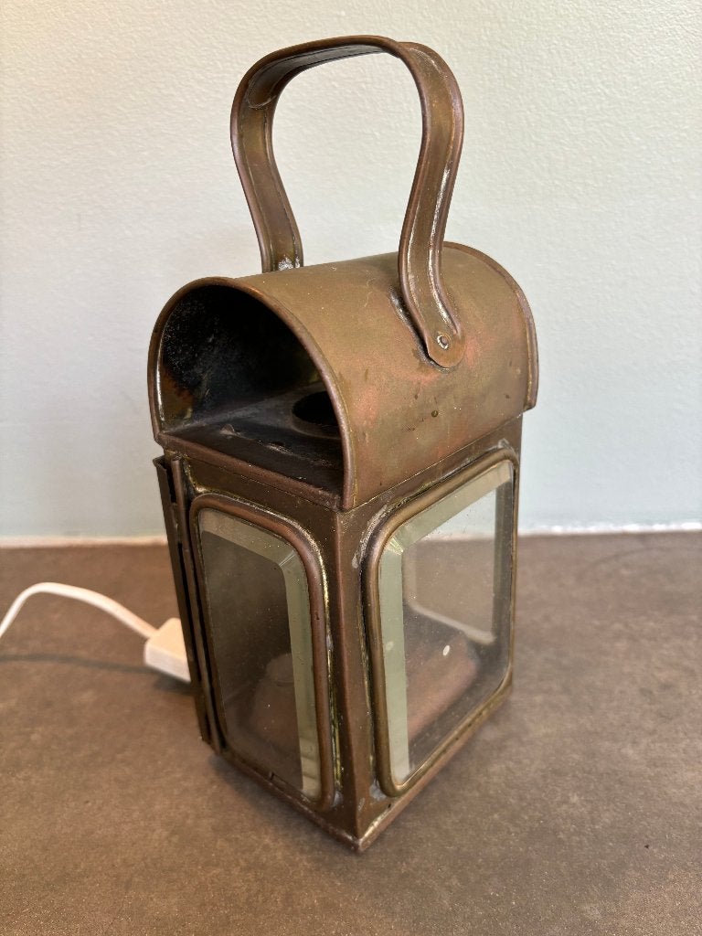 antiek koperen stal lamp, Ophalen of Verzenden