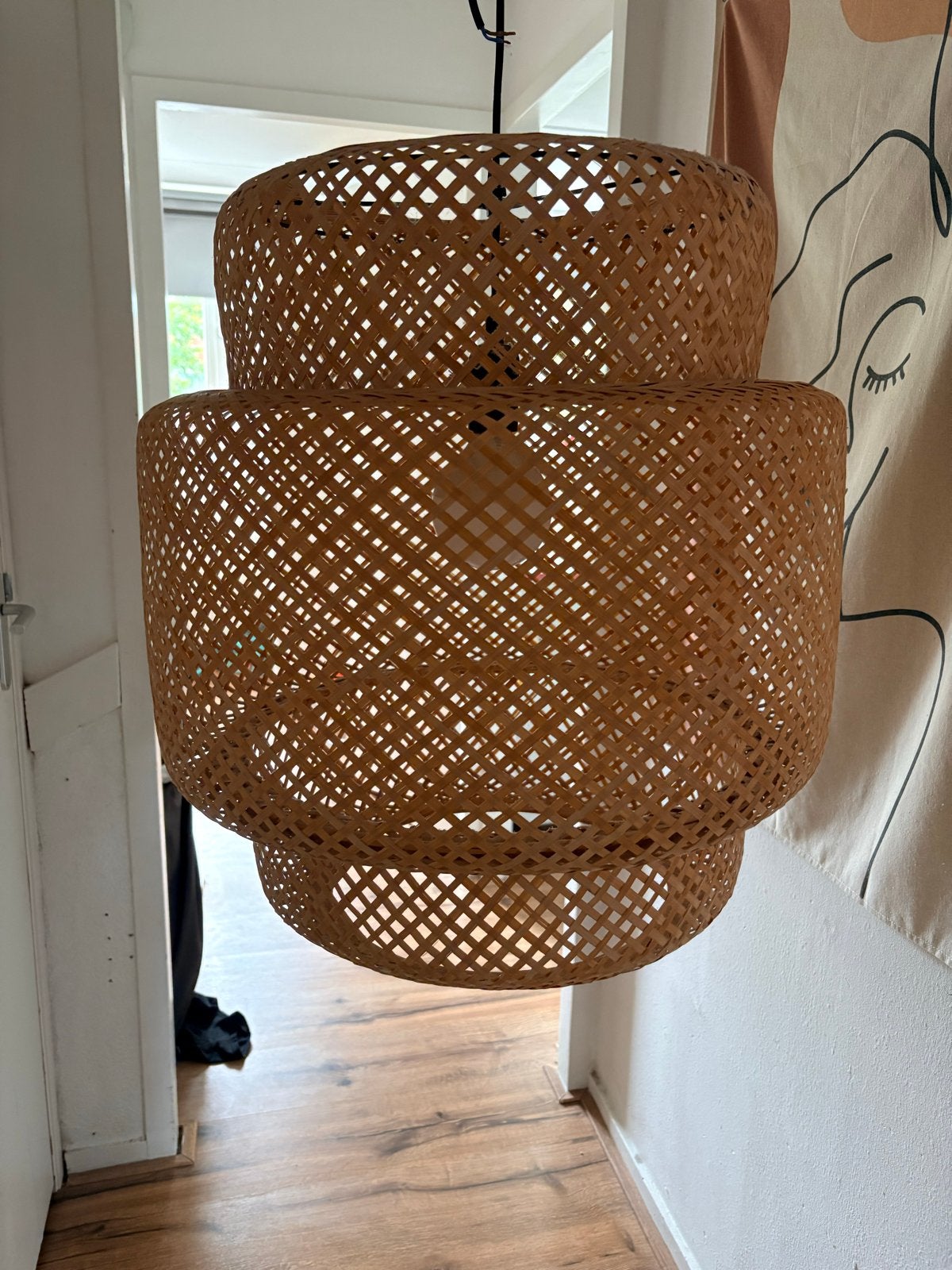 Stijlvolle bamboe hanglamp - scandinavische stijl, Ophalen, Zo goed als nieuw, Hout, 50 tot 75 cm
