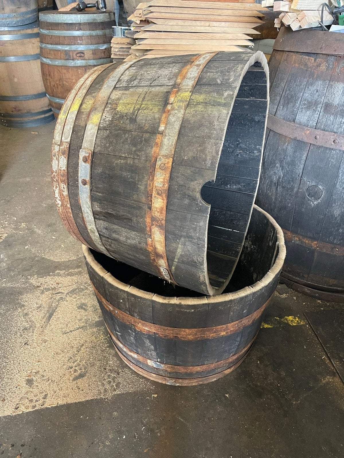 SALE: Set van 2 eiken Whisky bloembak  plantenbak, Ophalen, Gebruikt, De Tonnellerie, Rond