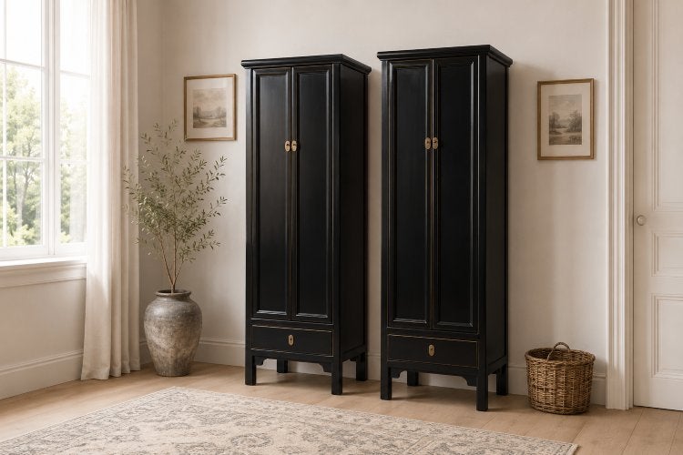 2 mooie kasten chinese stijl zwart, Nieuw, 150 tot 200 cm, 25 tot 50 cm, Overige houtsoorten