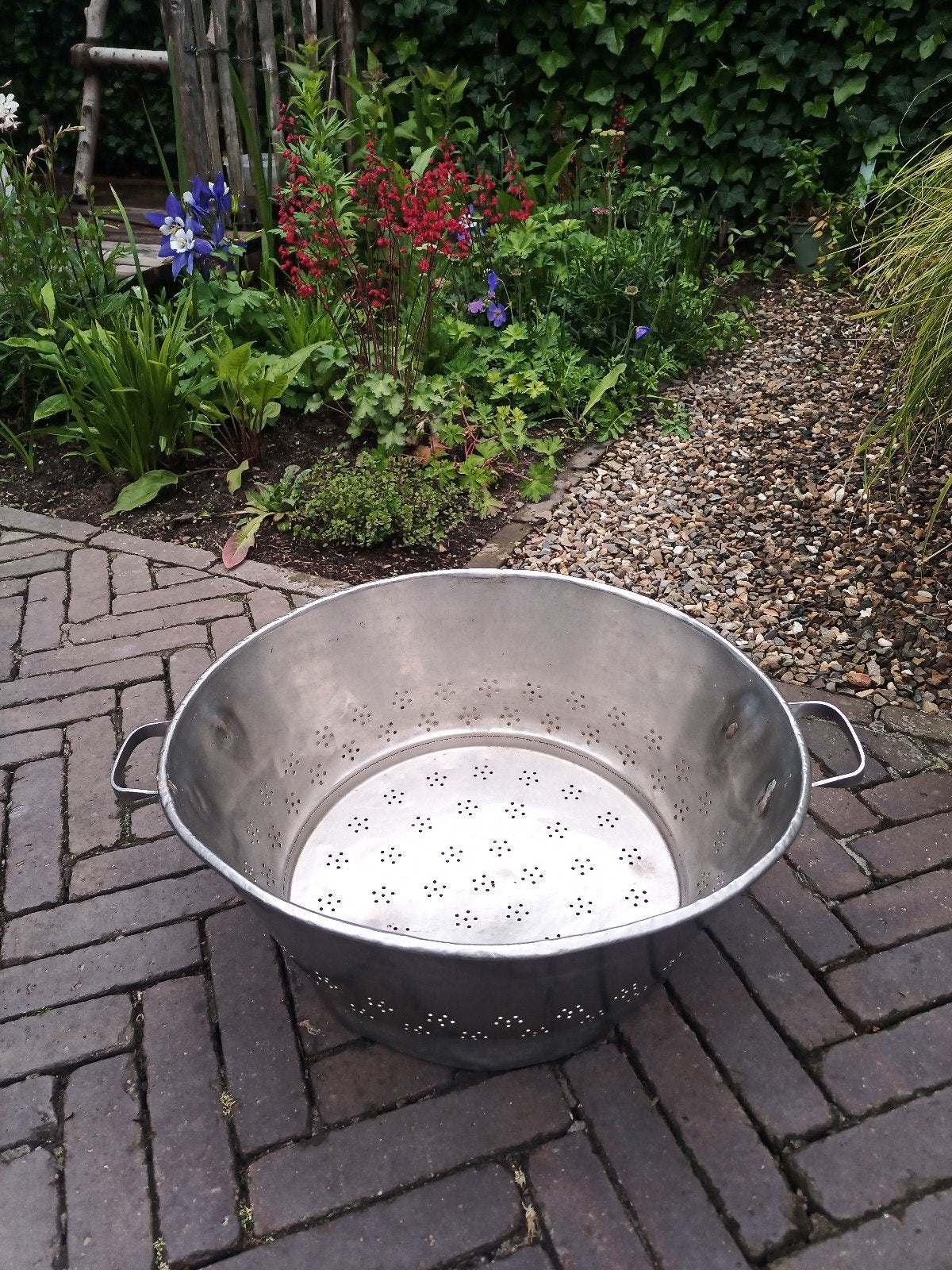 Grote vergiet rvs/ plantenbak 43 cm, Ophalen, Rond, Hout, Binnen