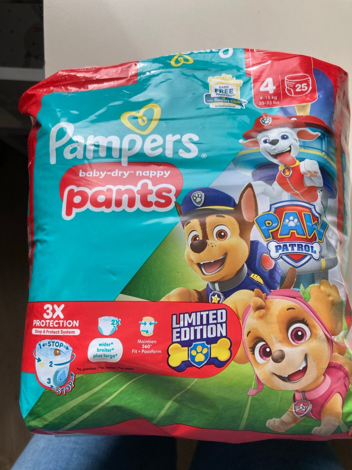 Pampers Baby-Dry Nappy Pants Maat 4 (9-15 kg) - Paw Patrol, Kinderen en Baby's, Ophalen of Verzenden, Zo goed als nieuw