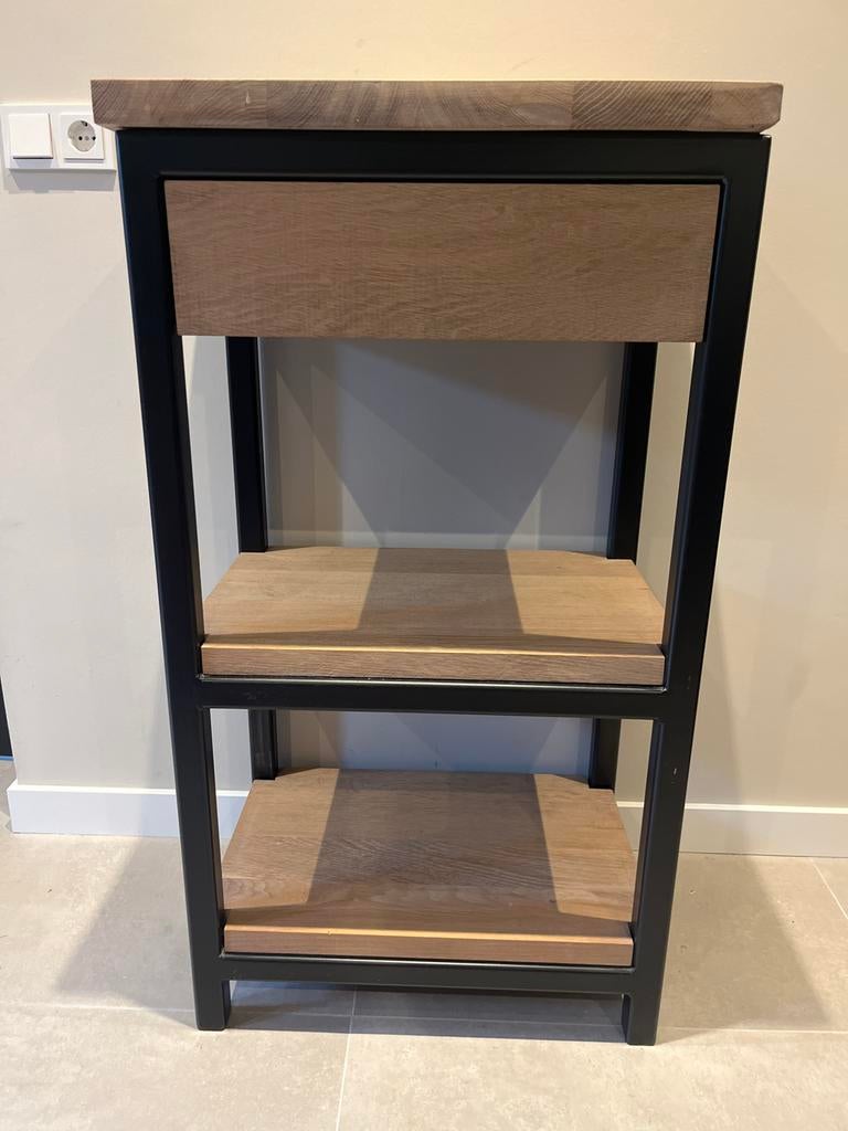 Industriële Hoge Bijzettafel Eikenhout & Metaal 60x42x110cm, Huis en Inrichting, Ophalen, Nieuw, 55 tot 75 cm, 60 cm of meer