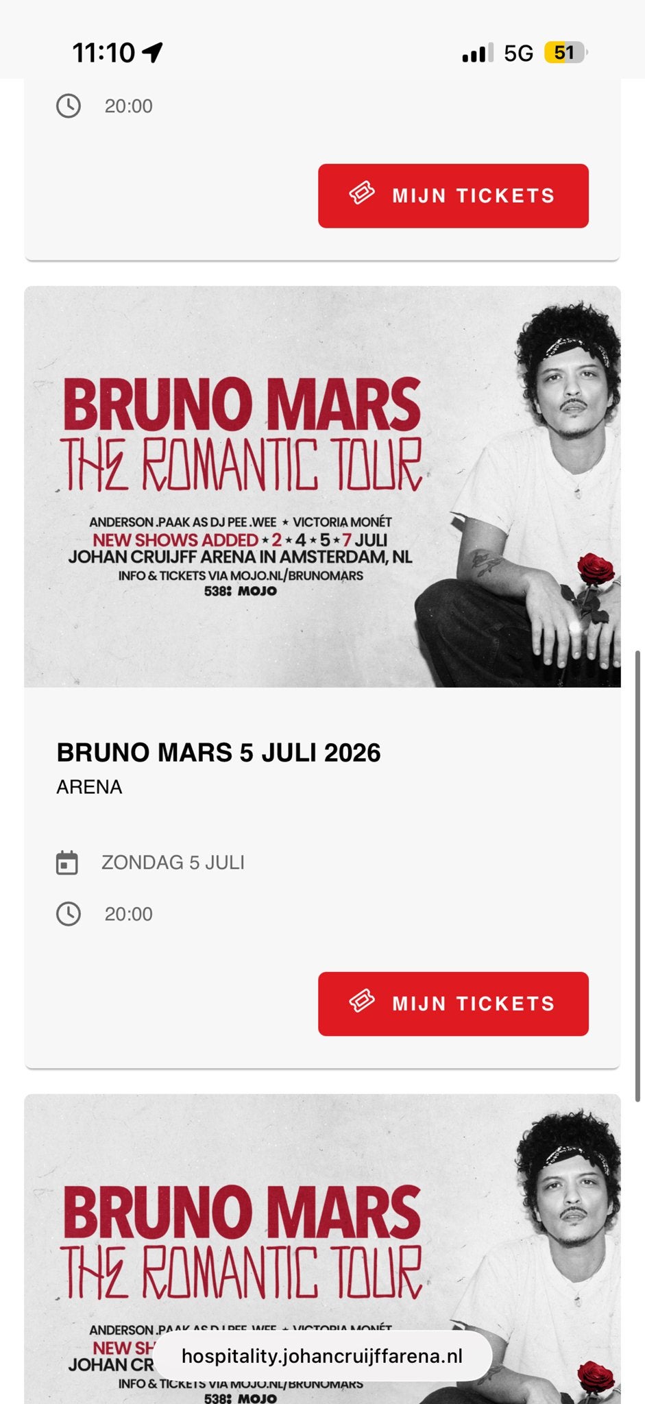3x Bruno mars tickets, 5 juli, zitplaatsen (naast elkaar), Drie personen of meer, Juli