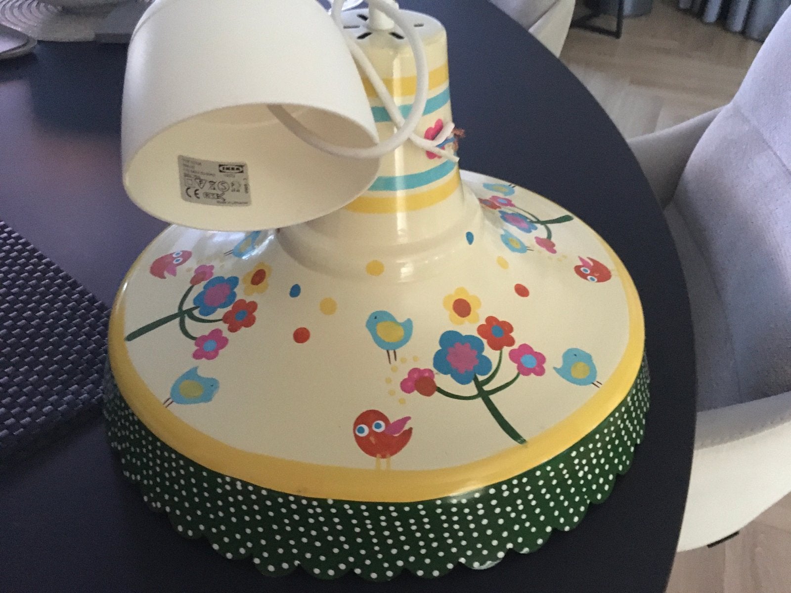 IKEA kinderlamp met vogel- en bloemmotief, Huis en Inrichting, Lampen | Hanglampen, Ophalen of Verzenden, Gebruikt, Metaal, E14 (klein)