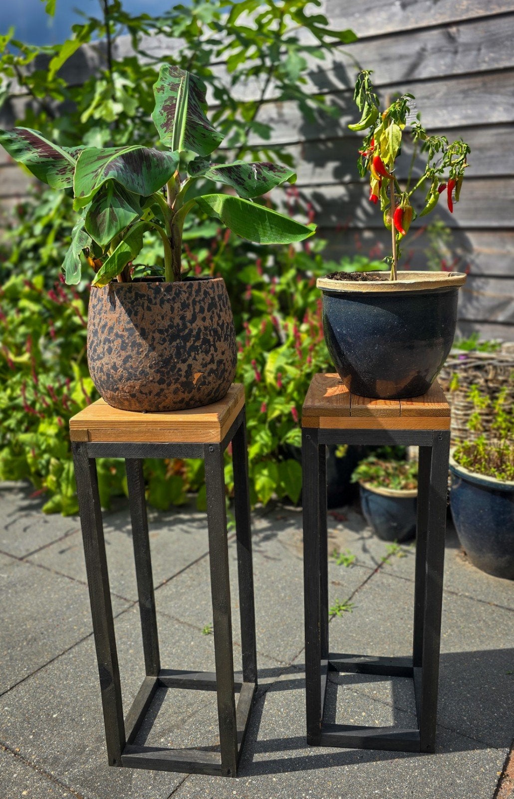 Set van 2 houten plantenzuilen / plantenstandaards – 72 cm, Huis en Inrichting, Woonaccessoires | Zuilen en Pilaren, Ophalen of Verzenden