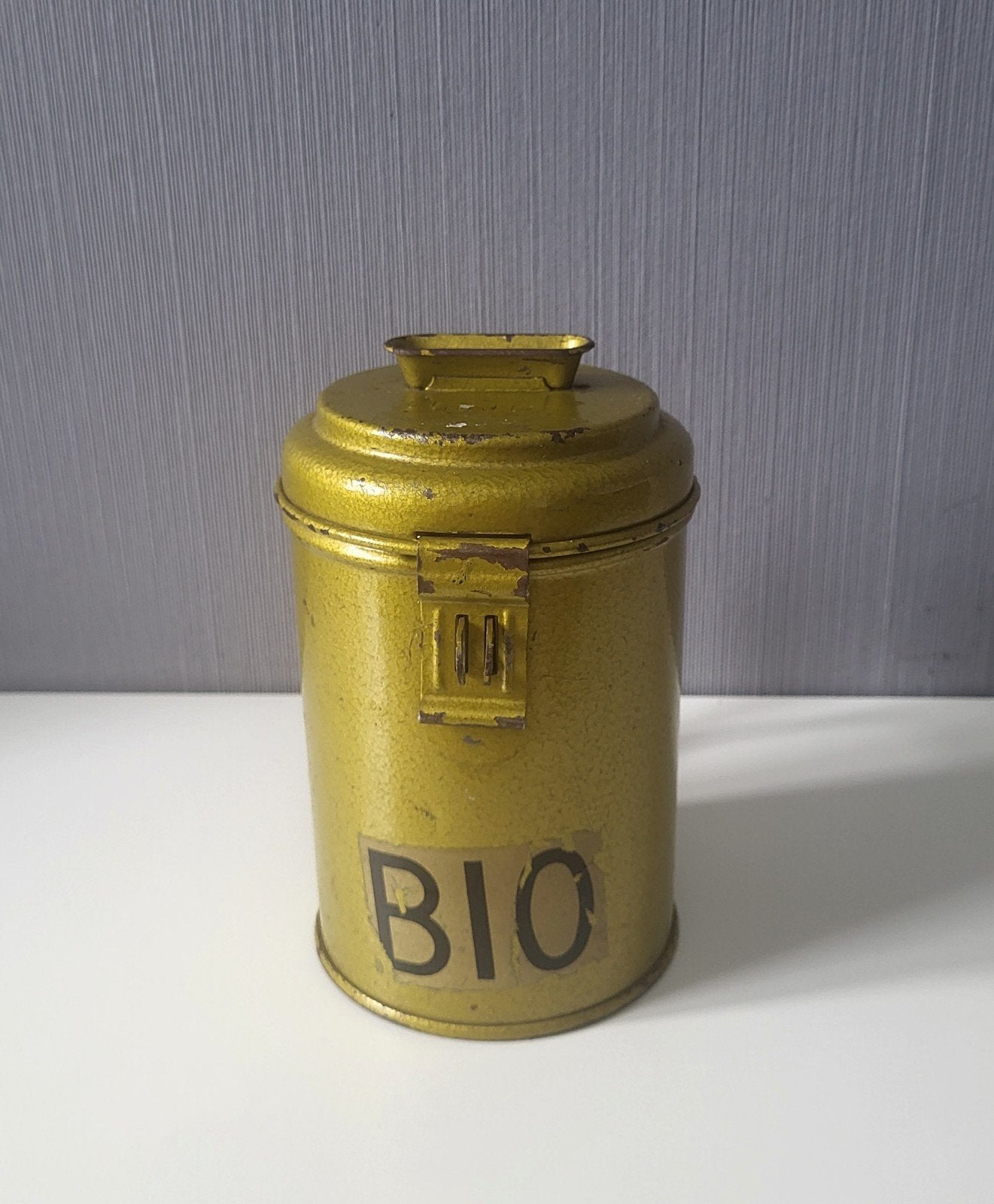 Oude metalen collectebus - BIO, Antiek en Kunst, Curiosa en Brocante, Ophalen of Verzenden
