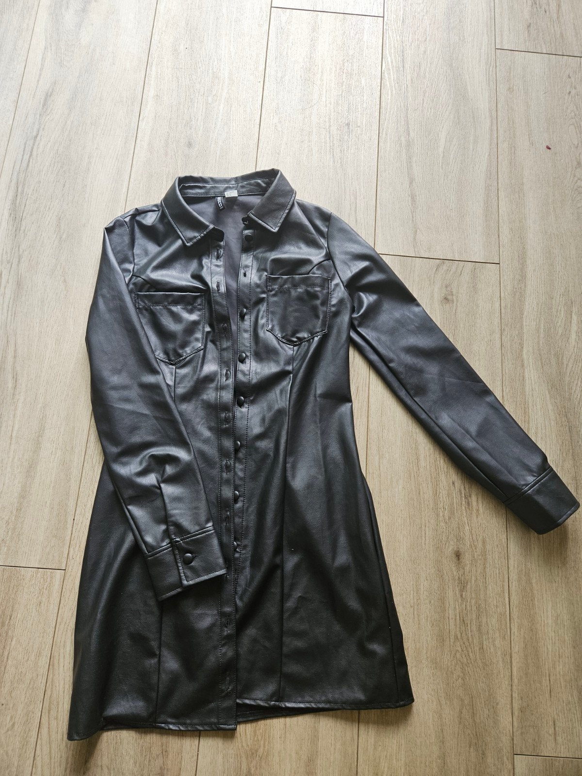 zwart nep leren lange blouse, Maat 38/40 (M), H&M, Zwart, Ophalen of Verzenden