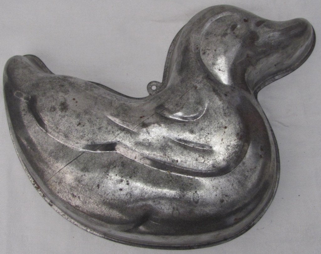Grote antieke brocante metalen bakvorm. Bakblik eend., Ophalen, Zilver, Metaal, Overige merken