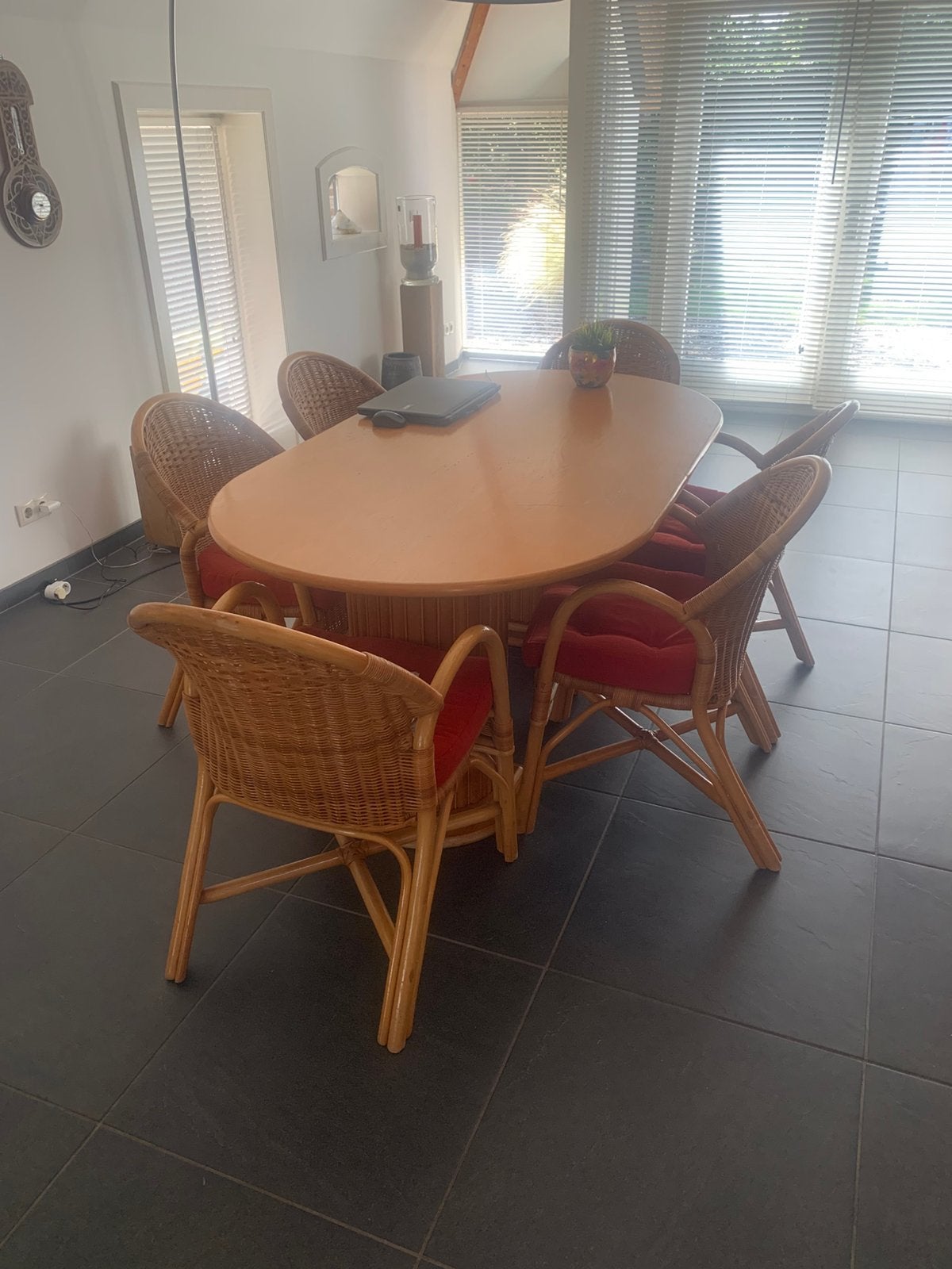 Rotan eethoek, Huis en Inrichting, Complete eetkamers, Ophalen, Gebruikt, 4 tot 6 stoelen