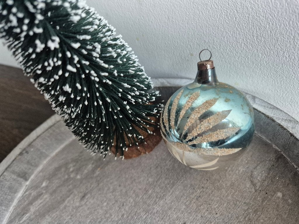 Vintage kerstbal blauw zilver 602, *, Gebruikt, *, Ophalen of Verzenden