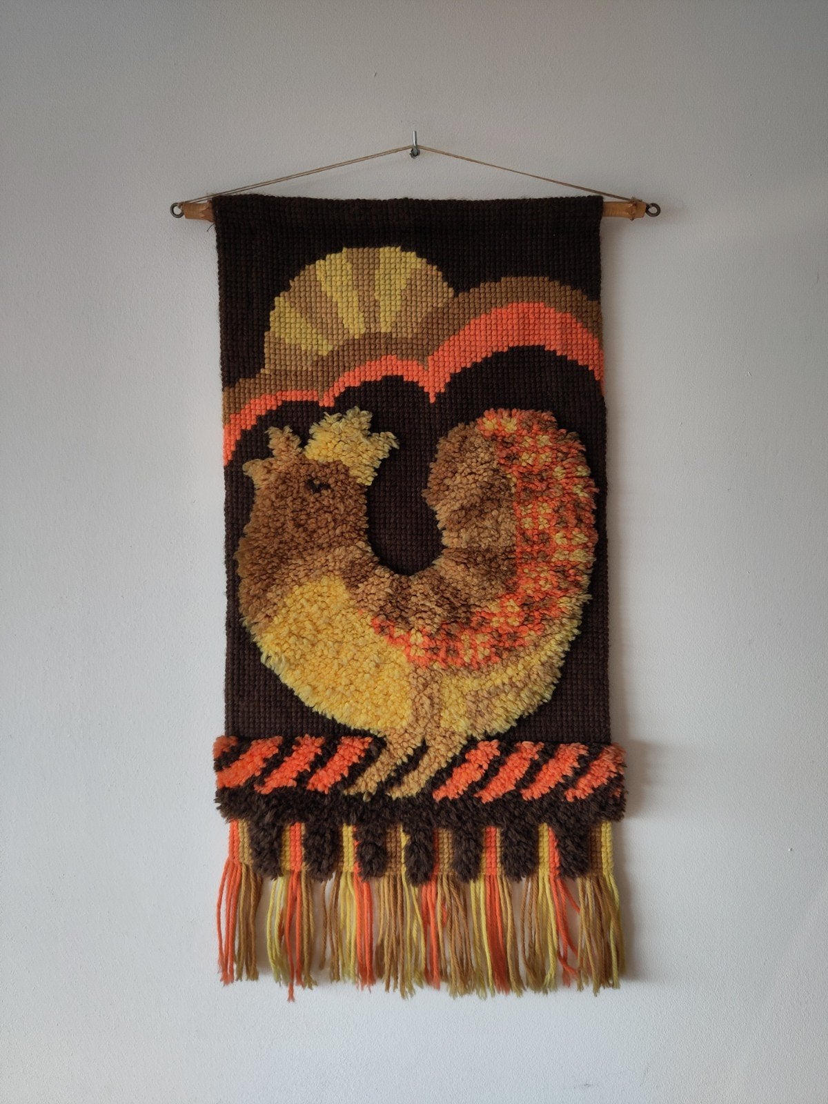 Vintage Smyrna kleed wol haan zon wandkleed wanddecoratie, 39 cm, Gebruikt, ., 80 cm