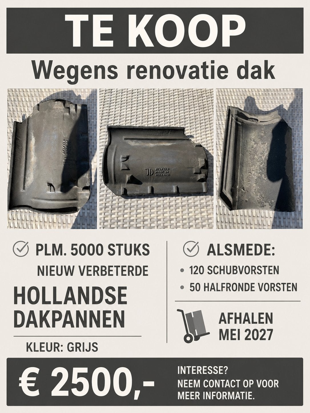 OVH DAKPANNEN TE KOOP, Gebruikt, Steen of Klei, Ophalen of Verzenden, 15 m² of meer
