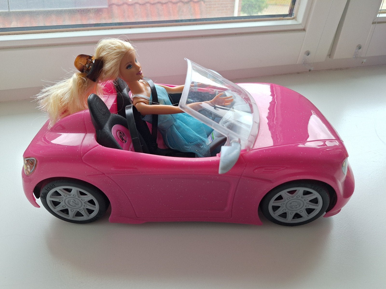 Barbie cabrio roze, Ophalen, Gebruikt