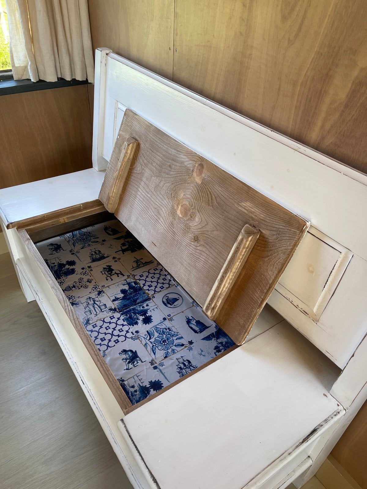 Witte houten bank met opbergruimte - 120x90x48 cm, Ophalen