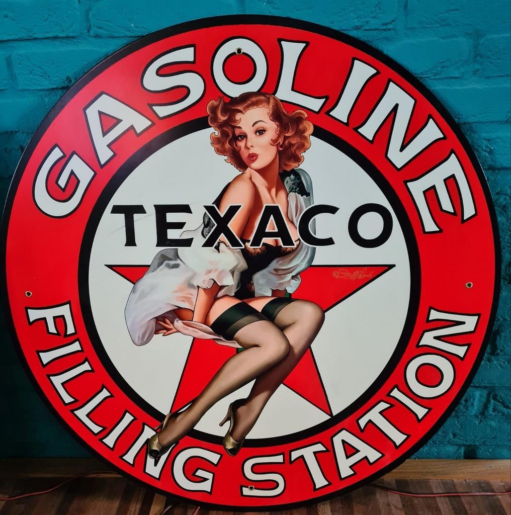 FIFTIES SIXTIES METALEN DECO BORD PIN UP GASOLINE TEXACO, Ophalen, Nieuw
