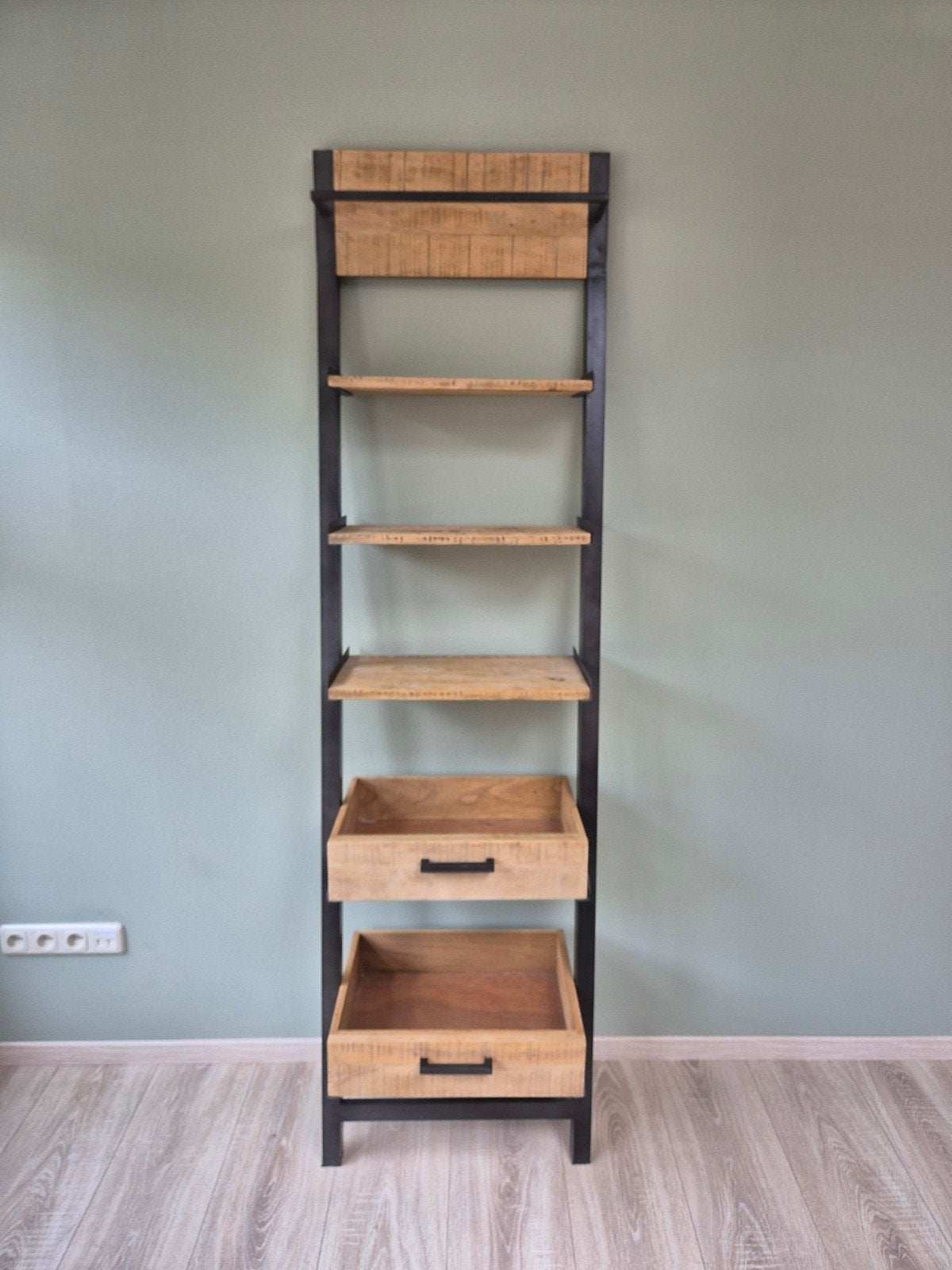 Industriële Steelwood Ladderkast  (Bommel Wonen), Met plank(en), Gebruikt, 200 cm of meer, Industrieel, Modern