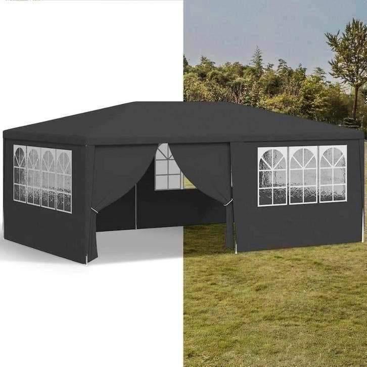 Partytent, Paviljoen, 4x6, opvouwbaar, Met Zijwanden, Zwart, Tuin en Terras, Opvouwbaar, Partytent, Nieuw, 4 tot 6 meter