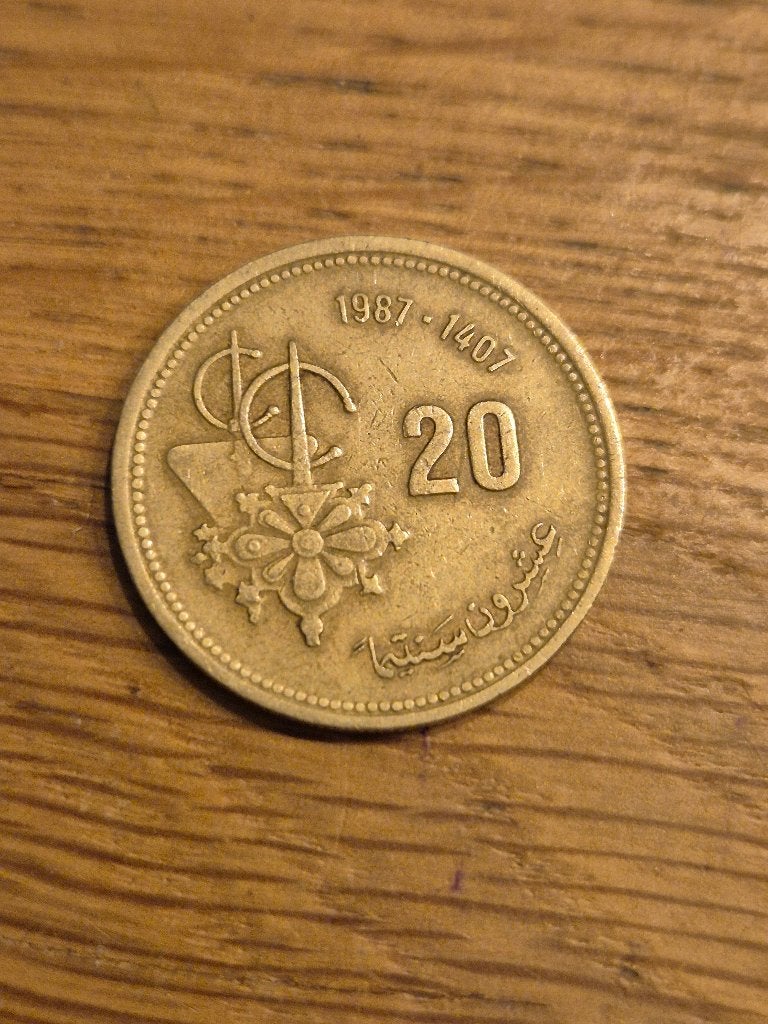 Marokko - 20 Santimat 1987, Ophalen of Verzenden, Overige landen